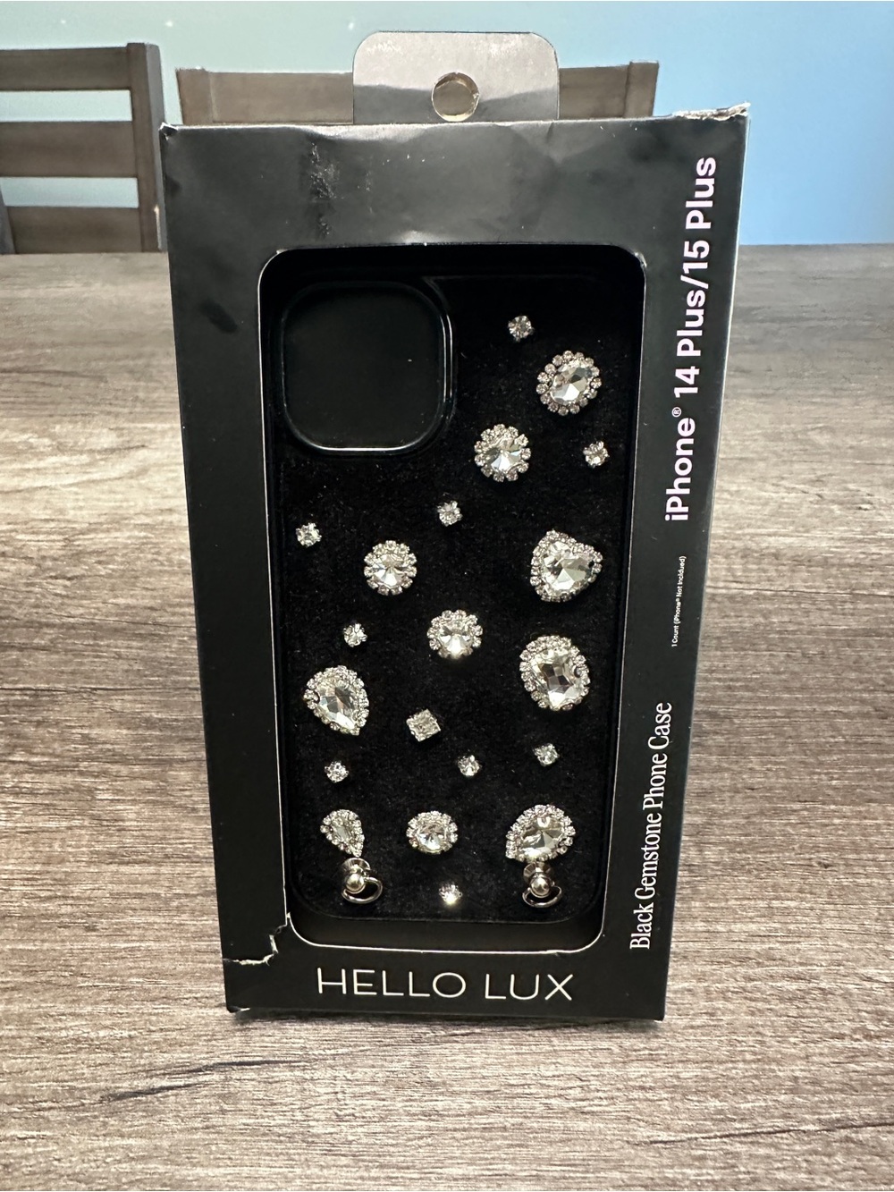 HELLO LUX Black Gemstone Back Phone Case for Apple iPhone 14 Plus/
15 Plus